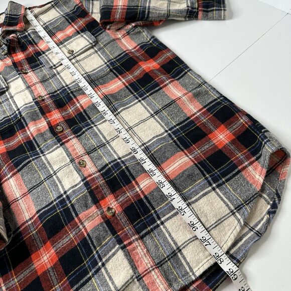 Old Navy Regular Fit Plaid Flannel Shirt Sz M Red Cream Button Front Long Sleeve - Picture 10 of 12